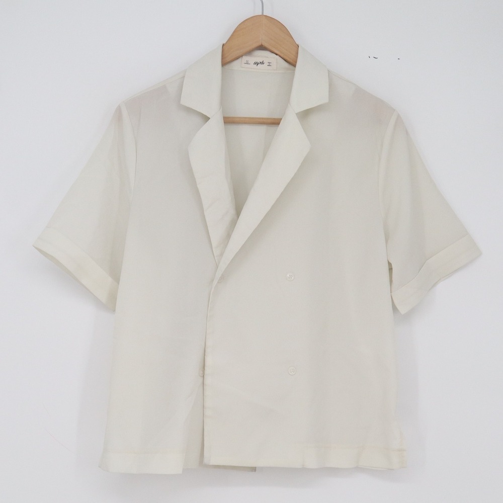 66girls Blouse Womens One Size Double Breasted Short Sleeve Cream Excellent